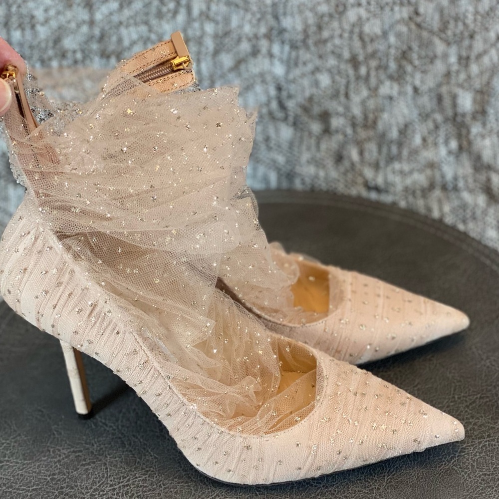 Jimmy Choo Lavish 100 Heels New 37 glitter tulle - Picture 8 of 14